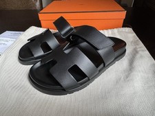 Sandalia de piel de becerro HERMÈS Hermes Chipre Negro Negro Negro EE. UU. 6 UE 36,5 UK 3,5