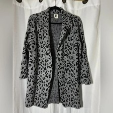 Anne Klein Gray and Black Leopard Print Open Cardigan Coatigan Size M