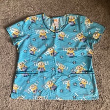 Despicable Me Medical Scrub Top With Minions Print Size XL