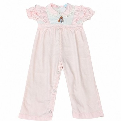 Thomas Jumpsuit Toddler Girl 18 Months Pink Embroidered Bunnies USA Made 70s VTG