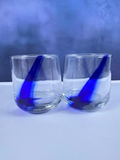 Set of 2 Crisa by LIBBEY COBAL SWIRL 4” Rock Glasses * Low Ball * WEIGHTED