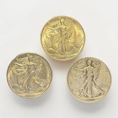 Lot Of 3 Walking Liberty Half Dollars – 1935 BU 1935 D UNC  1935 S– 🌈 Toned