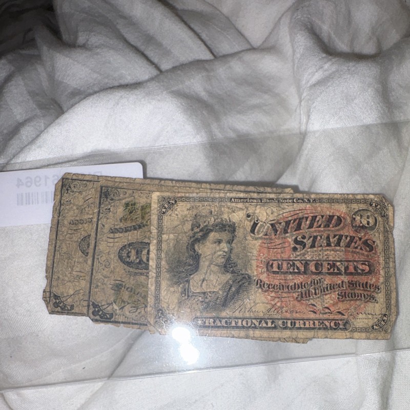 US Fractional Currency 10c Notes Lot of 3 - Circulated, Ungraded, Uncertified