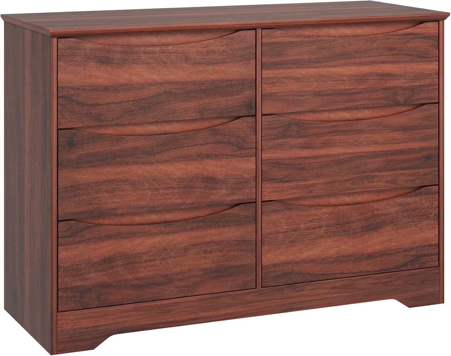 6 Drawer Dresser Wooden Chest of Drawers Organizer Large Chest Handle-free