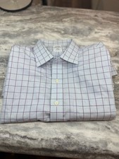 Brooks Brothers Dress Shirt Mens 17 4/5 Blue Check Plaid Slim Fit Non Iron 346
