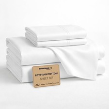 100 Egyptian Cotton Sheets King Size Cooling Sheets, Soft Breathable White...