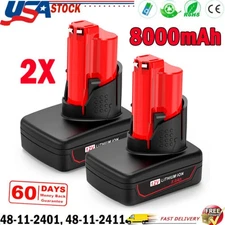 2Pack 8.0Ah Battery For Milwaukee for M12 LITHIUM Extended Capacity 48-11-2460