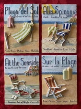 Paul Brent Ceramic Wall Hanging Plaque Signs : BEACH ART : Set of 4 : 6" x 4.5"