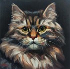 Peinture à l'huile originale Portrait d'un chat de forêt moelleux sur fond so...