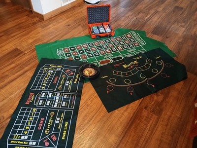 Casino Playing Mat, Wheel, Chips Etc Poker Black Jack Roulette VEGAS BABY....