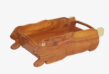 VTG Handcrafted Wood Bunny Rabbit Tray Handled Basket Storage Nursery Easter 17"