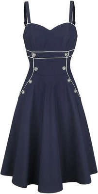 Voodoo Vixen Mittellanges Kleid Damen Claudia Nautical Flared Dress navy