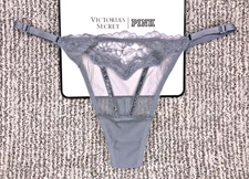 Victoria's Secret Very Sexy NWT Large Gray Sheer Shine Adjustable Thong Panty