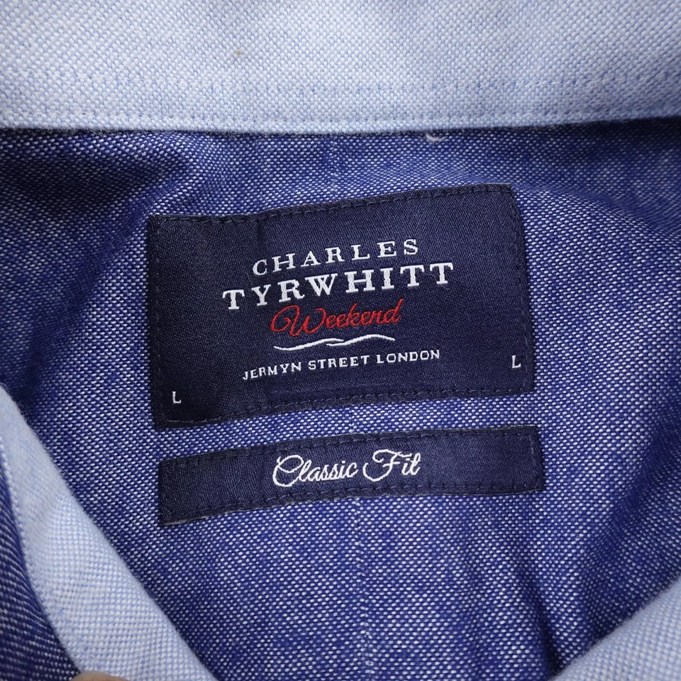 Camisa Charles Tyrwhitt Para Hombres L Azul Cambray Abotonada Manga Larga Vestido Oxford Foto 4 de 4
