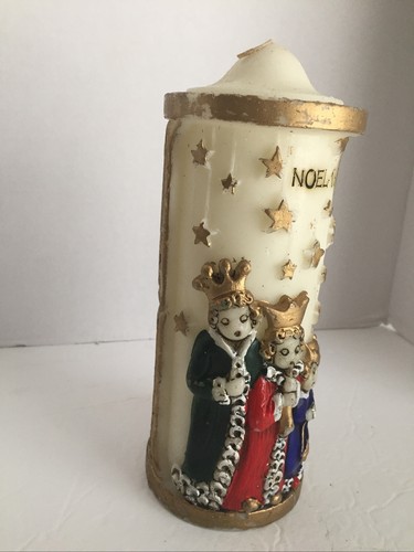 Vintage Weihnachten handgeschnitzte Stumpenwachskerze Noel 1983 3 Royal Carolers 9"T - Bild 2 von 6
