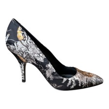 Hermes Black Printed Silk Equateur Tattoo Mondaine 90 Pumps Shoes Heels EU 40