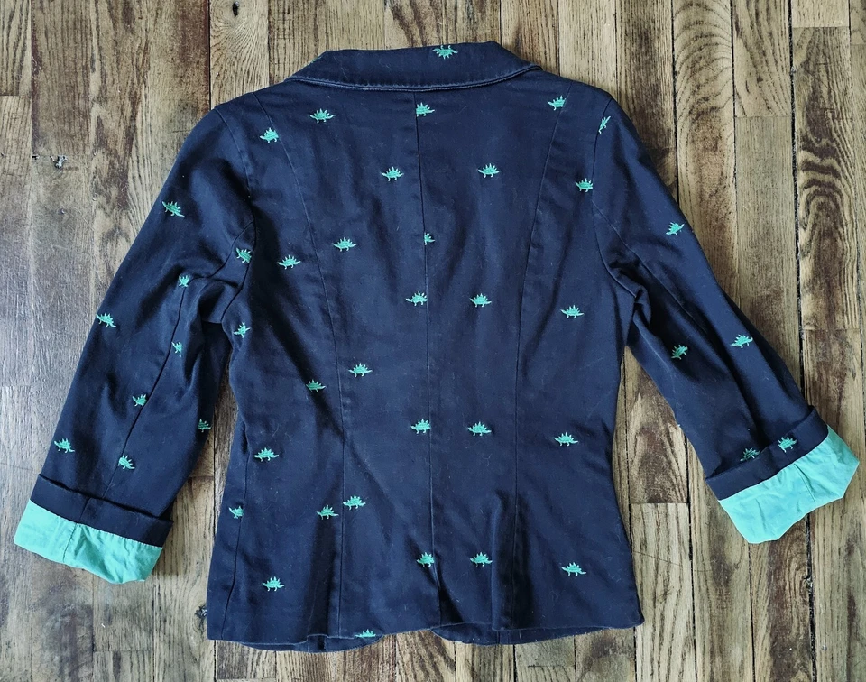 Women's Modcloth Dinosaur Stegosaurus Navy Blue Blazer Jacket Size Small - Image 4 of 4