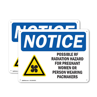 (2 Pack) Possible RF Radiation Hazard OSHA Notice Sign Decal Metal Plastic