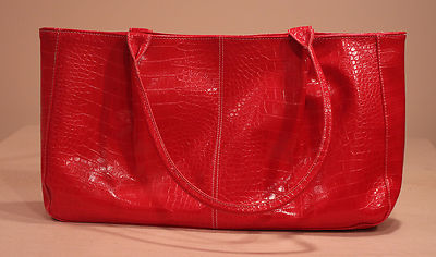 LARGE RED REPTILE TEXTURE 18X10-1/2X4 SHOULDER HAND BAG