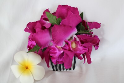 Hawaiian Hula Hair Piece Catteleya Purple with Comb Clip