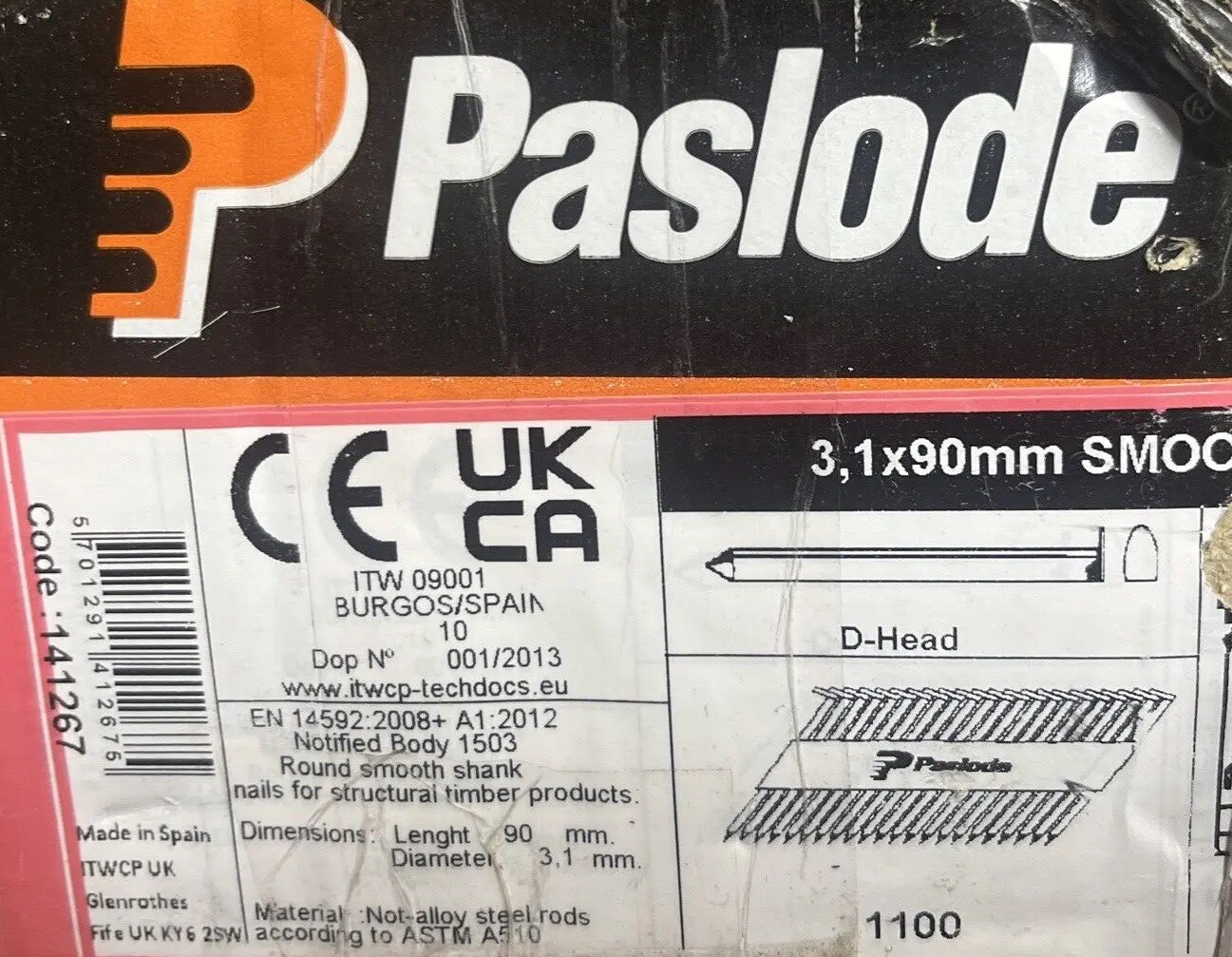 250 X Paslode Nail only D-Head outdoor hot Dipped  Galvanized  3.1 x 90 141267