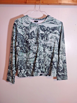Aloha From Deer Unisex M Green Long Sleeve Sweater Allover Graphic Streetwear
