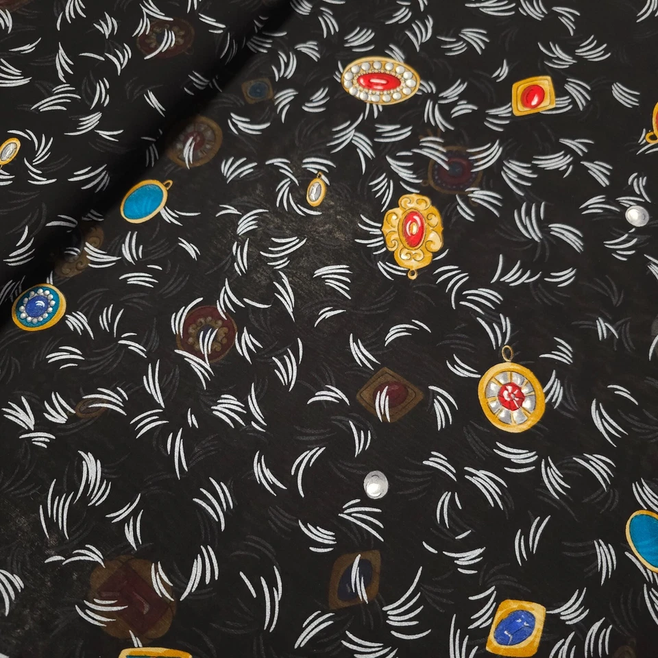 Seidenchiffon schwarz gemustert Schmuck Meterware, Seide, Kleiderstoff, Chiffon - Bild 2 von 4