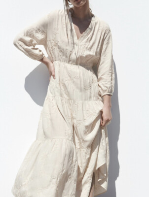 ZARA NWT WOMAN EMBROIDERED LINEN BLEND MIDI DRESS SAND | 8741/029 | eBay
