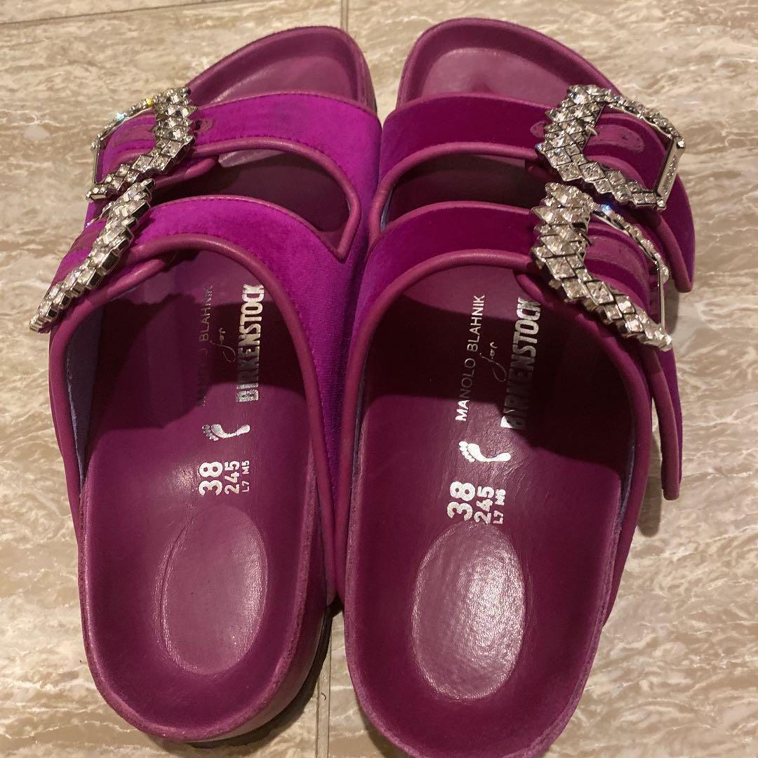 MANOLO BLAHNIK × BIRKENSTOCK Arizona Crystal Buckle French Piping