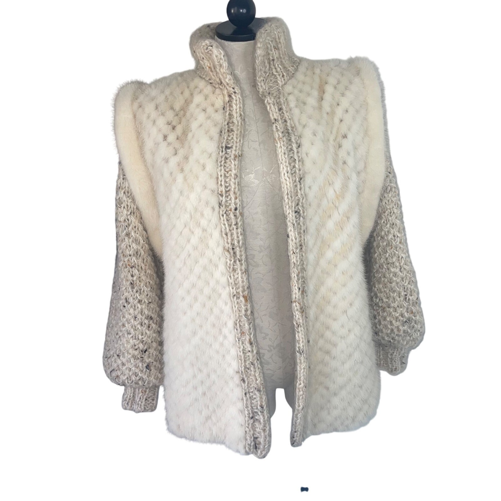 Vintage Jacket Vest Womens Size Medium Cream Knit Convertible Casual Wool Retro