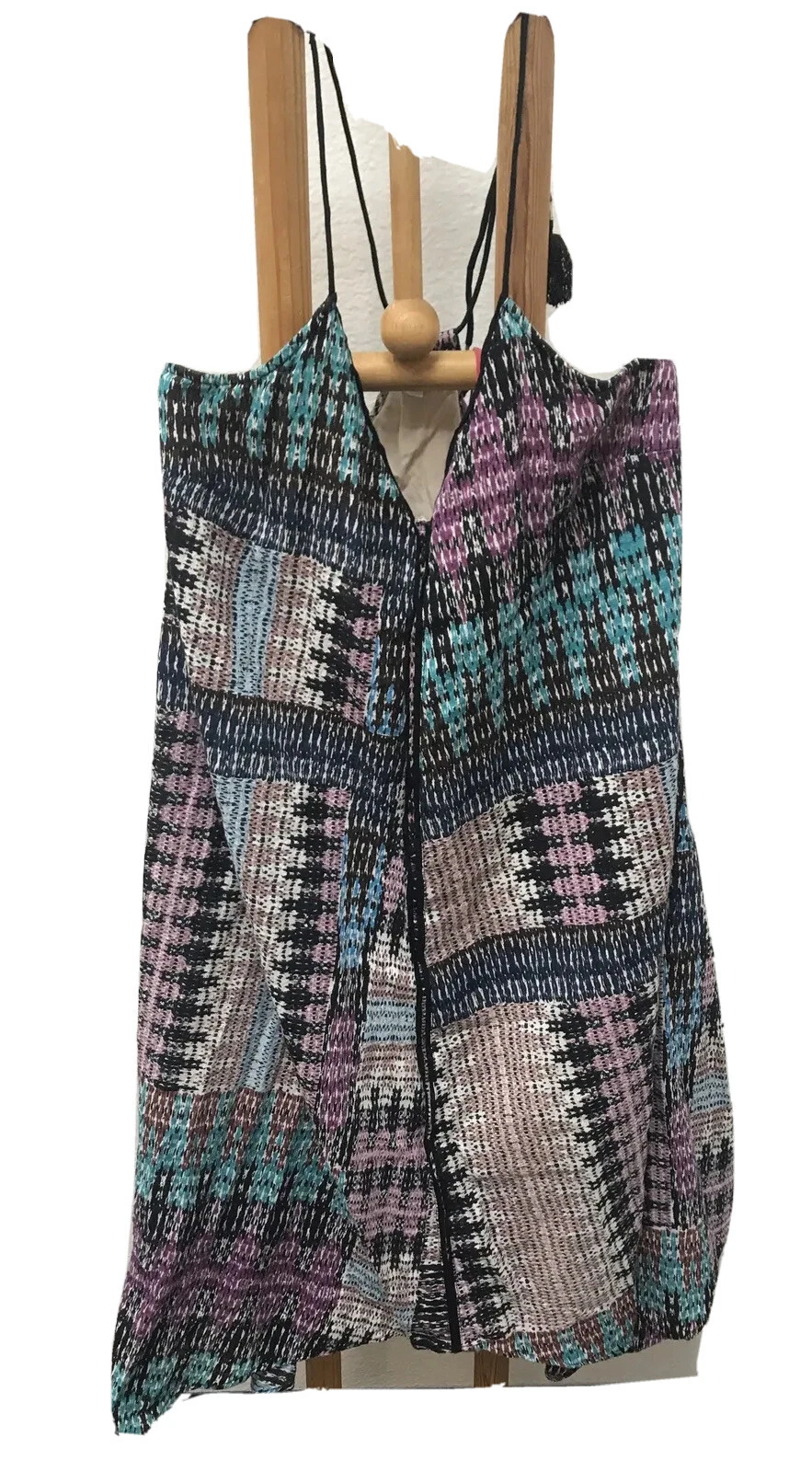 Akemi Kin Women Printed V Neck Sleeveless A-Line Dress S Strap Lined Hi Low Hem