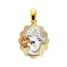 Colgante Niña Oradora Religiosa Circonita Cúbica Oro 14K Tri Color
