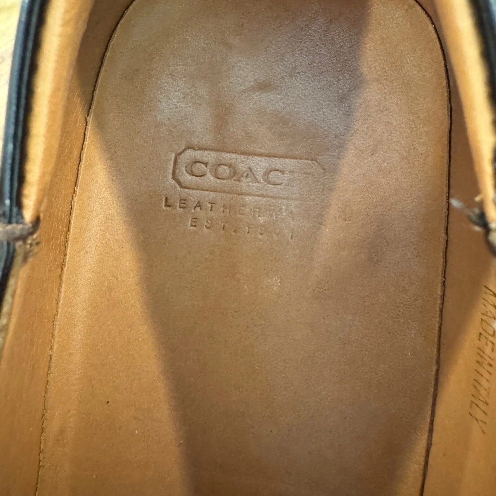 Scarpe eleganti mocassini Coach Evan in pelle punta quadrata Made in Italy marrone 8D