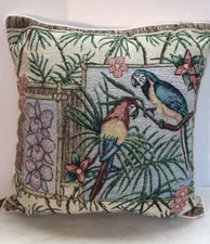 Tapestry Pillow Cover with Pillow Insert 2 Parrots BirdsFlowers Multicolored