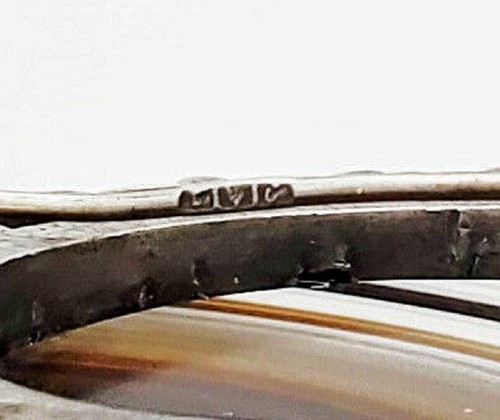 Vintage Banded AGATE GEMstone Pin 2" Made in EGYPT 800 Silver C Clasp Signed - Picture 8 of 8