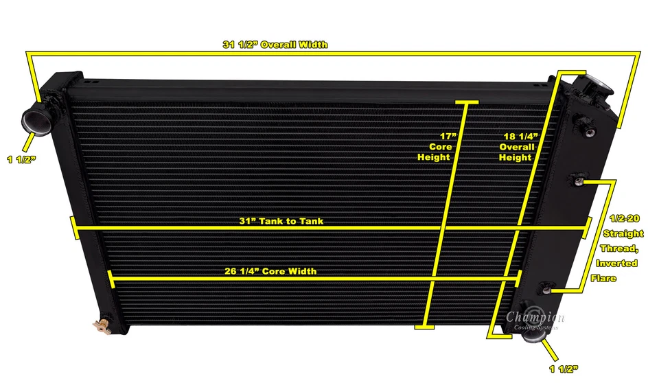 Radiador RS Champion 3 filas acabado negro para Chevrolet Malibu 1978-1980, 1982-1983 Foto 3 de 4