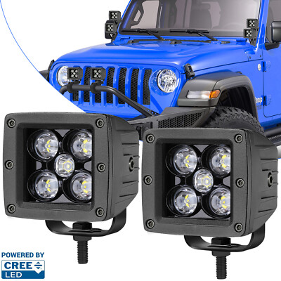 2X 3'' 100W Cree LED Cube Work Light Bar Spot Foglights Pods Offroad For JEEP GMC