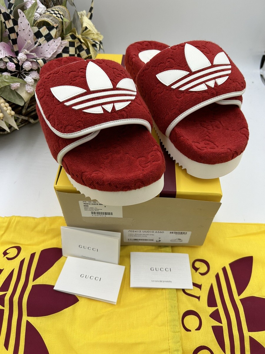 Men's Adidas x Gucci GG Monogram Slides Sandals Shoe, Red