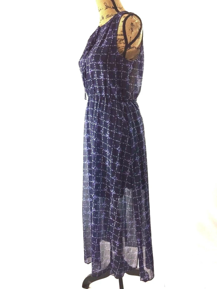Maxi Vestido Erin Fetherston 6 Azul Marino Floral Agujero para Llaves Forrado Nuevo con Etiquetas $295 Foto 3 de 4