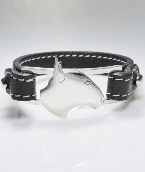 Wildes Leder Bullterrier Kopf Armband In 925 Silber Luce-image