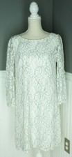 Eliza J Womens A-line White Dress Bell Sleeve Floral Lace Overlay Size 12