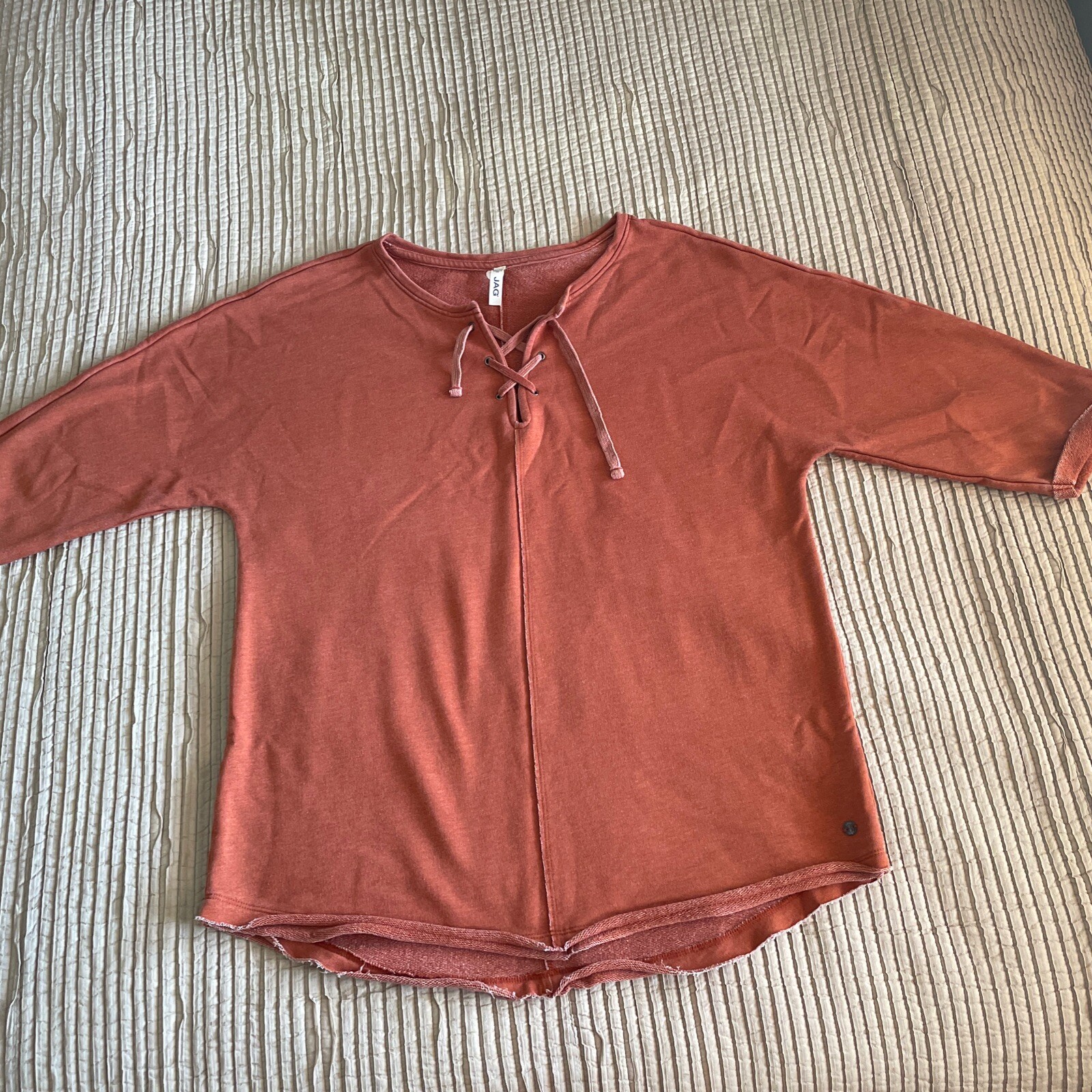 JAG Cinnamon Spice French Terry Lace raw hem vintage wash relaxed sweatshirt L