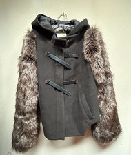 Anthropologie Leifsdottir Harlow Hooded Fur Sleeve Coat Size 12 Brown New