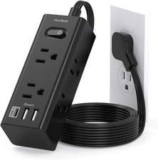 1Ft Extension Cord with Multiple Outlets, Flat Plug Power Strip Surge Protector