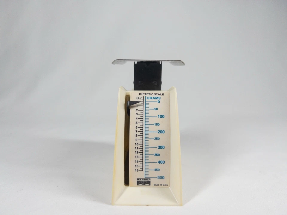 Винтажные кухонные диетические граммовые весы Hanson 0-16 унций 0-500 г белые сделано в США - Изображение 3 из 4