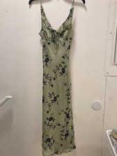 Kirious Green Floral Maxi Dress Tie Front Adjustable Straps Zip V-Neck S