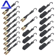 12 Pack 1" × 15 Feet Heavy Duty Tie Downs 1500Lbs Ratchet Straps W/ S Hook Black