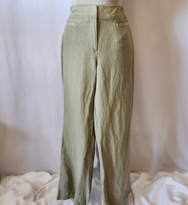 Kasper Women's Size 4 Sage Linen Blend Wide Leg Zip Front Pockets Trouser Pants