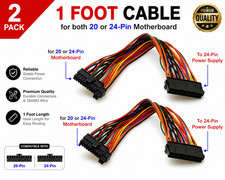 2-Pack 1FT ATX 24-Pin to 20 4 Pin Motherboard Power Supply Extension Cable