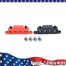 Red Black 5/16" 4 Stud Power Distribution Busbar Bus Bar With Cover Fast Ship